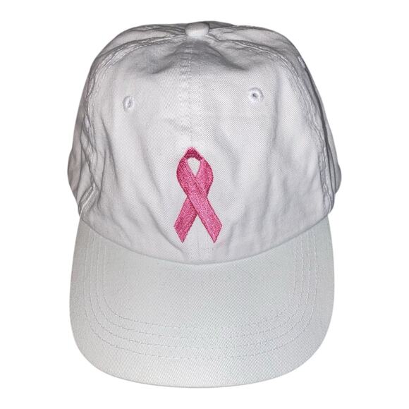 Breast Cancer Awareness Pink Ribbon BaseBall Cap Hat Womens OSFM White Pink - Picture 1 of 8